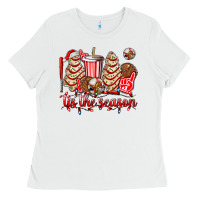 White tis the season christmas tree  cake baseball Ladies Tee - AdoDesignShop
