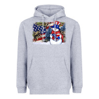 Heather Grey Patriotic snowman background 4th of july Heavyweight Hoodie - HowdyJamesFarm