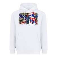 White Patriotic snowman background 4th of july Heavyweight Hoodie - HowdyJamesFarm