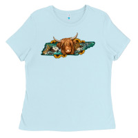 Baby Blue tennessee map long haired cow Ladies Tee - Jasminsmagicworld
