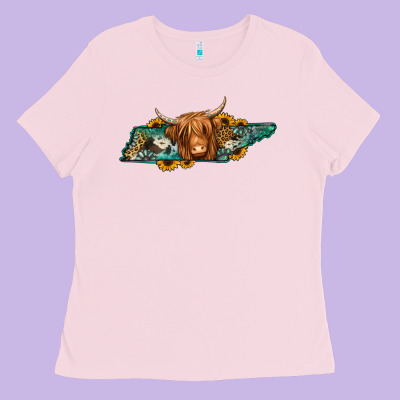 Tennessee Map Long Haired Cow Ladies Tee Designed By Jasminsmagicworld