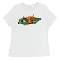 White tennessee map long haired cow Ladies Tee - Jasminsmagicworld