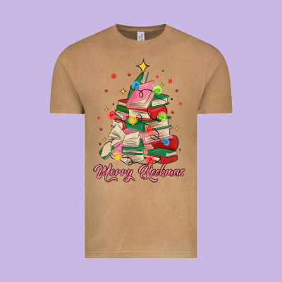 Merry Bookmas Christmas Book Tree Vintage Tee Designed By Maliassmallbusiness