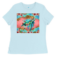 Baby Blue floral turtle Ladies Tee - Jasminsmagicworld