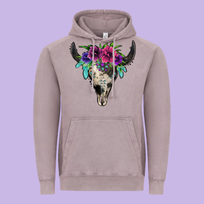 Cowhide Bull Skull Vintage Hoodie Designed By Jasminsmagicworld
