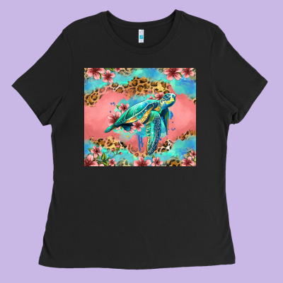 Floral Turtle Ladies Tee Designed By Jasminsmagicworld