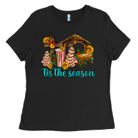 Black tis the seasin with christmas cake abd jesus Ladies Tee - AdoDesignShop