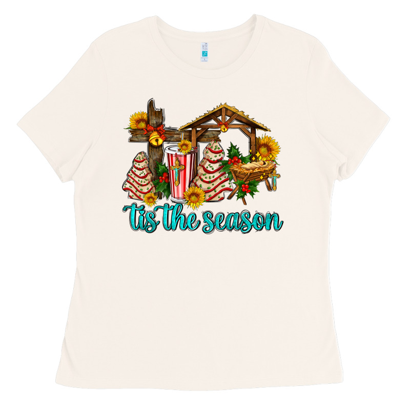 Tis The Seasin With Christmas Cake Abd Jesus Ladies Tee by AdoDesignShop | Teevron