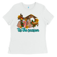 White tis the seasin with christmas cake abd jesus Ladies Tee - AdoDesignShop