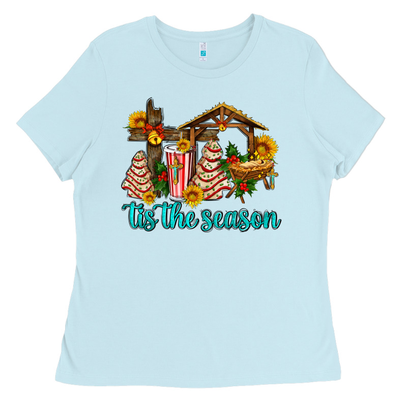 Tis The Seasin With Christmas Cake Abd Jesus Ladies Tee by AdoDesignShop | Teevron