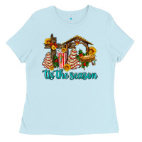 Baby Blue tis the seasin with christmas cake abd jesus Ladies Tee - AdoDesignShop