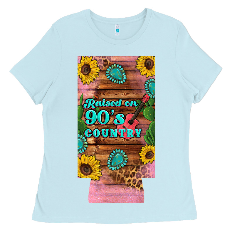 Raised 90's Country Guitar Cactus Sunflower's 12 Oz Can Cooler  (slim) Ladies Tee by Artiststas | Teevron