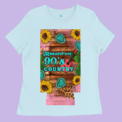 Raised 90's Country Guitar Cactus Sunflower's 12 Oz Can Cooler  (slim) Ladies Tee Designed By Artiststas