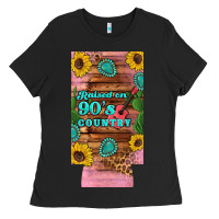 Black raised 90's country guitar cactus sunflower's 12 oz can cooler  (slim) Ladies Tee - Artiststas