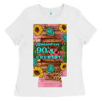 White raised 90's country guitar cactus sunflower's 12 oz can cooler  (slim) Ladies Tee - Artiststas
