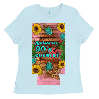 Baby Blue raised 90's country guitar cactus sunflower's 12 oz can cooler  (slim) Ladies Tee - Artiststas