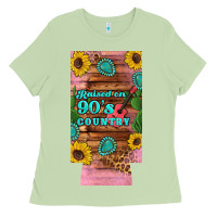Raised 90's Country Guitar Cactus Sunflower's 12 Oz Can Cooler  (slim) Ladies Tee | Teevron