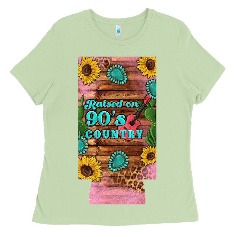Raised 90's Country Guitar Cactus Sunflower's 12 Oz Can Cooler  (slim) Ladies Tee by Artiststas | Teevron