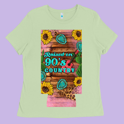 Raised 90's Country Guitar Cactus Sunflower's 12 Oz Can Cooler  (slim) Ladies Tee Designed By Artiststas