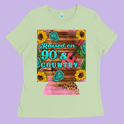 Raised 90's Country Guitar Cactus Sunflower's 12 Oz Can Cooler (regula Ladies Tee Designed By Artiststas