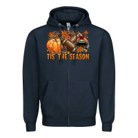 Navy Tis' the season American Football Zipper Hoodie - NancyCooperArtShop