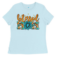 Baby Blue blessed mom with gemstone Ladies Tee - AdoDesignShop