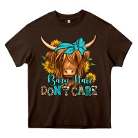 Chocolate Brown barn hair don't care long haired cow Heavy Core Tee - Jasminsmagicworld