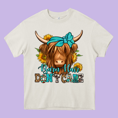 Barn Hair Don't Care Long Haired Cow Heavy Core Tee Designed By Jasminsmagicworld