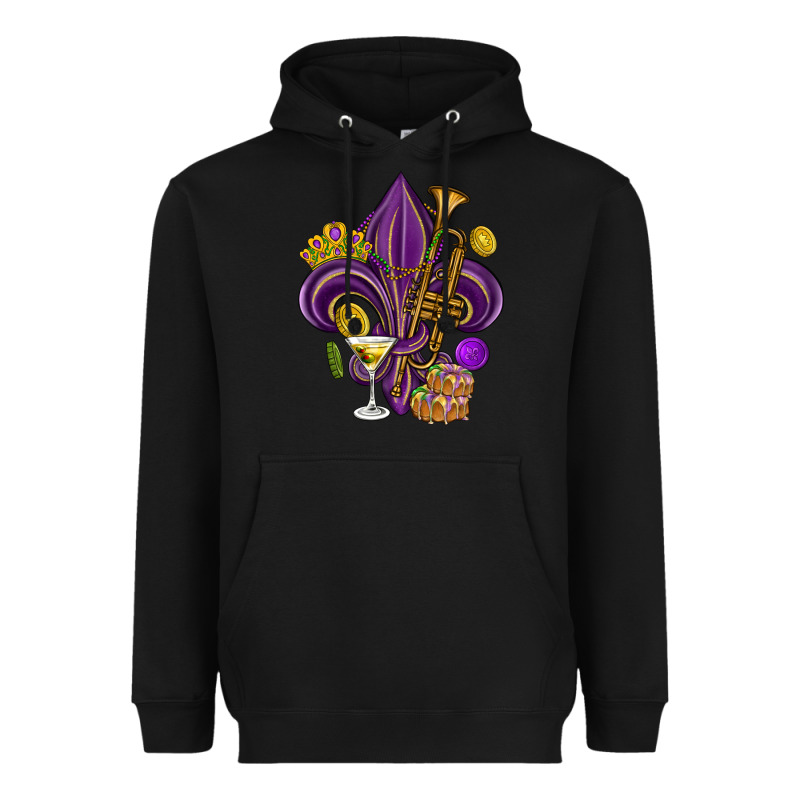 Fleur De Lis Mardi Gras Heavyweight Hoodie by HowdyJamesFarm | Teevron