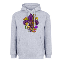 Heather Grey Fleur de lis Mardi Gras Heavyweight Hoodie - HowdyJamesFarm