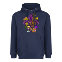 Navy Fleur de lis Mardi Gras Heavyweight Hoodie - HowdyJamesFarm