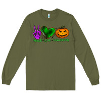 Army Green peace love halloween Long Sleeve Tee - BundleAndBundleShop