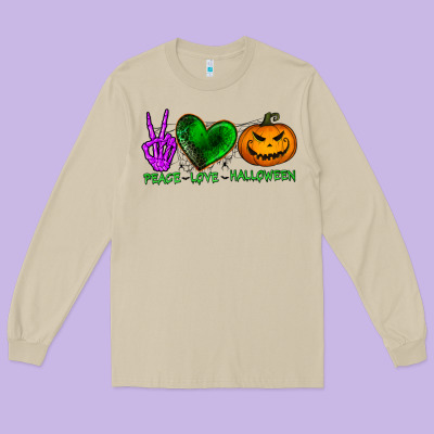 Peace Love Halloween Long Sleeve Tee Designed By Bundleandbundleshop