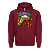 Burgundy Halloween lips Zipper Hoodie - NancyCooperArtShop