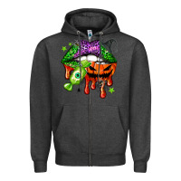 Charcoal Heather Halloween lips Zipper Hoodie - NancyCooperArtShop