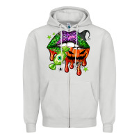 Dove Grey Halloween lips Zipper Hoodie - NancyCooperArtShop