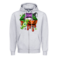 Heather Grey Halloween lips Zipper Hoodie - NancyCooperArtShop