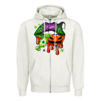 Oatmeal Heather Halloween lips Zipper Hoodie - NancyCooperArtShop