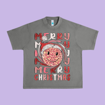 Merry Christmas Smiling Face Urban Heavy Tee Designed By Maliassmallbusiness