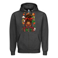Charcoal Heather santa's favorite teacher afro messy bun Zipper Hoodie - texasbilliewilder