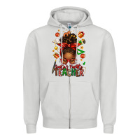 Dove Grey santa's favorite teacher afro messy bun Zipper Hoodie - texasbilliewilder