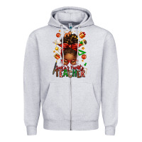 Heather Grey santa's favorite teacher afro messy bun Zipper Hoodie - texasbilliewilder