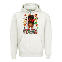 Oatmeal Heather santa's favorite teacher afro messy bun Zipper Hoodie - texasbilliewilder