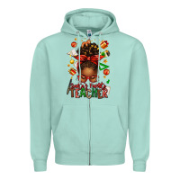 Seafoam santa's favorite teacher afro messy bun Zipper Hoodie - texasbilliewilder