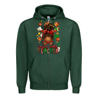 Sports Green santa's favorite teacher afro messy bun Zipper Hoodie - texasbilliewilder