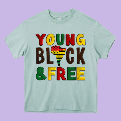 Young Black And Free Heavy Core Tee Designed By Artiststas