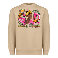 Mushroom with god all things are possible black woman Heavyweight Sweatshirt - LillyAllenDesigns