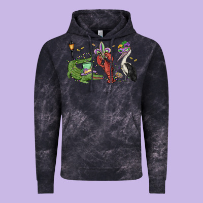 Mardi Gras Alligator Crawfish Pelican Vintage Hoodie Designed By Maliassmallbusiness