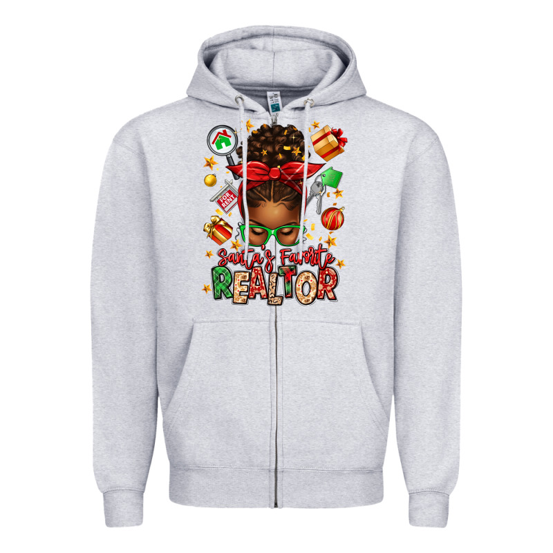 Santas Favorite Realtor Messy Bun Zipper Hoodie by texasbilliewilder | Teevron