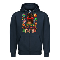 Navy santas favorite realtor messy bun Zipper Hoodie - texasbilliewilder